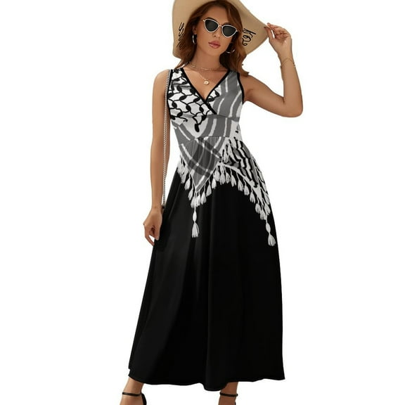 Keffiyeh Neck Scarf Sleeveless Dress Dresses Women Summer Evening Dresses Ladies Bohemia Long Dresses