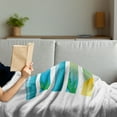 thumbnail image 3 of Beach Soft Flannel Fleece Throw Blanket, Banner Style Horizontal Stripes with Exotic Elements Tropical Trees Cartoon, Cozy Plush for Indoor and Outdoor Use, 60" x 80", Blue Yellow Green, by Ambesonne, 3 of 5