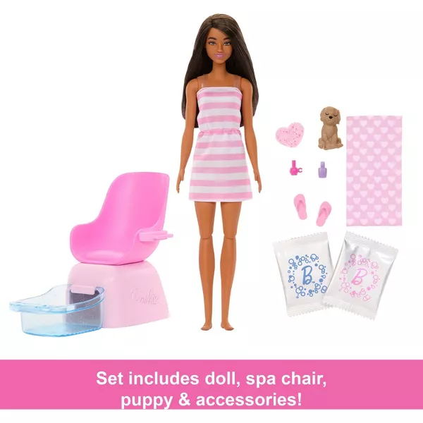 Barbie Mani-Pedi Spa Playset with Brunette 11" Fashion Doll Puppy New with Tag