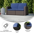 thumbnail image 3 of Flash Furniture Seneca Brown Faux Rattan Loveseat with All-Weather Navy Cushions, 3 of 9