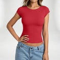 thumbnail image 2 of Bibifish Womens T Shirt Crew Neck Cap Sleeve Slim Cropped Tops Soft Breathable Minimalist Casual Summer Layering Tees, 2 of 4