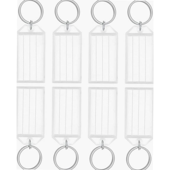 20 Pieces Key Tags 5 cm Plastic Key Chain Tags with Ruled Blank Paper Labels Transparent Covers and Split Rings Sturdy Item Identifiers, White