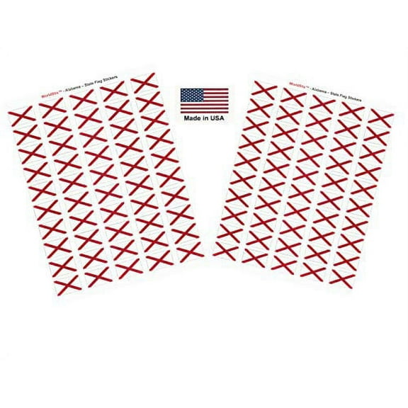 Made in USA! 100 Alabama 1.5" x 1" Self Adhesive State Flag Stickers, Two Sheets of 50, 100 Alabama Sticker Flags Total