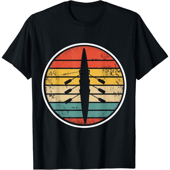 Retro Rowing Crew T-Shirt Vintage Sunset Sculling Oars Graphic Tee for Men and Women Distressed Sports Apparel