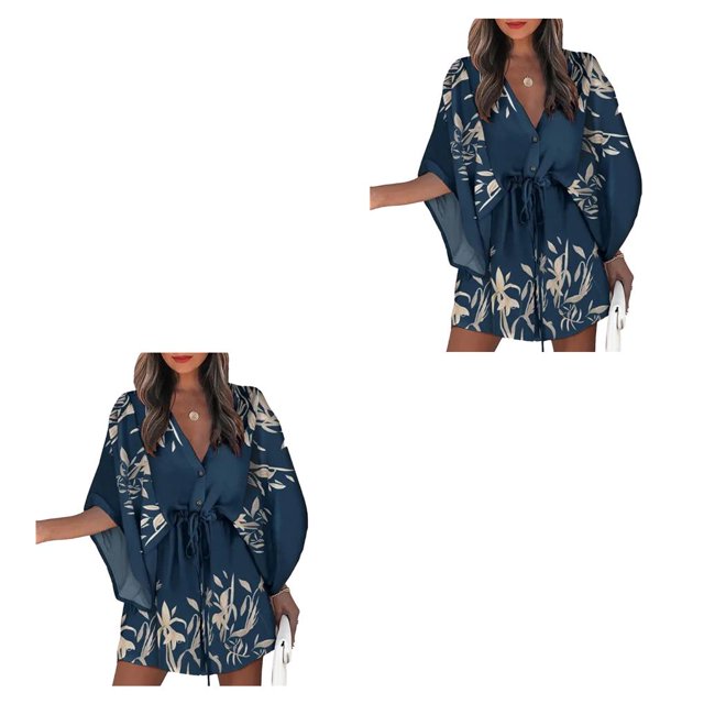 Qarigey Vestidos con cordones para mujer para mujer Sexy Escote en V profundo Mangas acampanadas Mini vestido corto Fiesta Playa Vacaciones Type2 NO2
