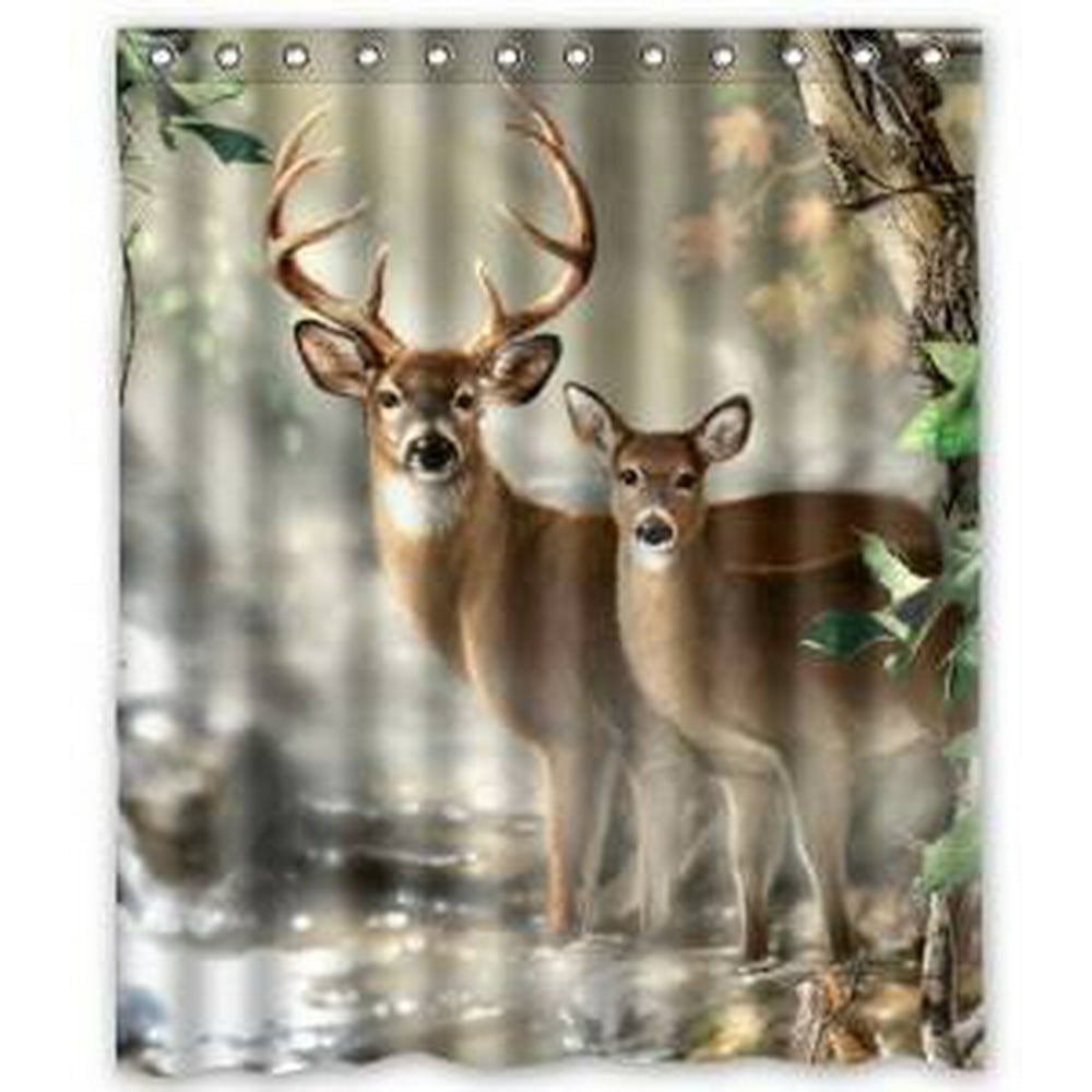 HelloDecor Deer Shower Curtain Polyester Fabric Bathroom Decorative Curtain Size 60x72 Inches