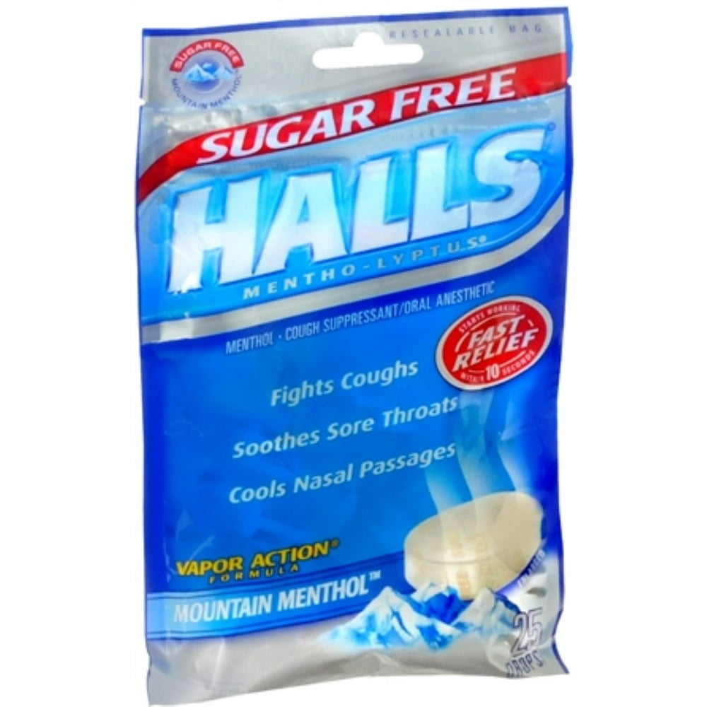 Halls MenthoLyptus Drops Sugar Free Mountain Menthol 25 Each (Pack of