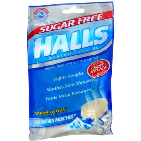 Halls Mentho-Lyptus Drops Sugar Free Mountain Menthol 25 Each (Pack of 4)