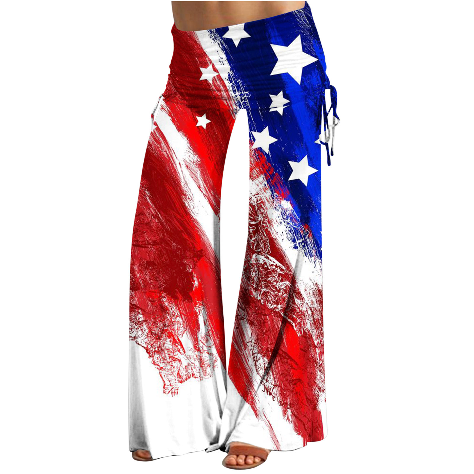 Women Lounge Pants Stretch Fold Over Bell Bottom Leggings American Flag
