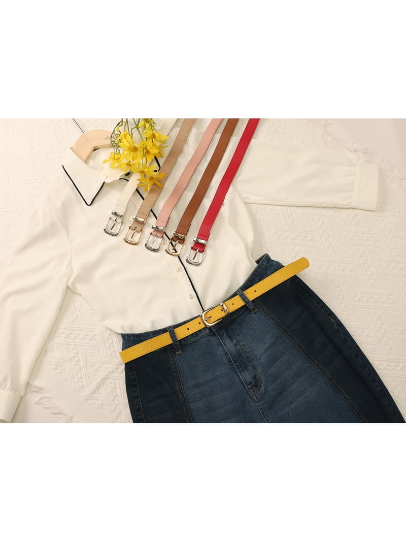 Faux Leather Belt with Gold Buckle, Casual Fashion Waist Belt for Jeans and AI DEEBLUE Belts for Women with Gold Buckle Faux Leather  main image 4