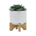 thumbnail image 3 of Sagebrook Home 15350-04 6" TRIBAL PLANTER W/ WOOD STAND, WHITE, 3 of 4