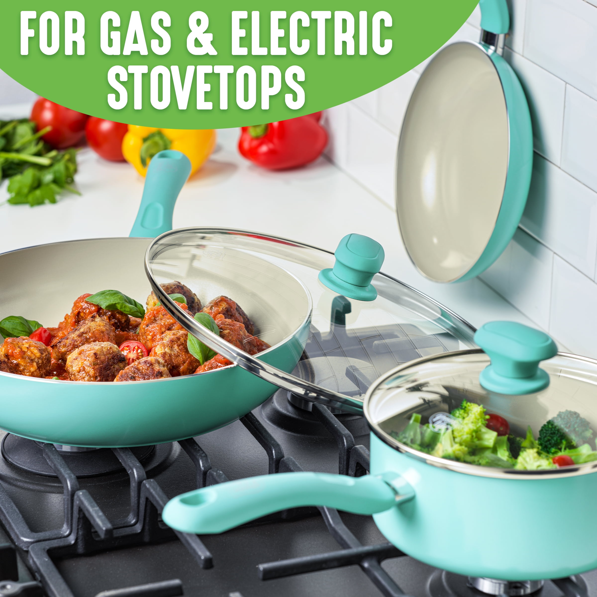 GreenLife CC000884-001 Soft Grip Absolutely Toxin-Free Healthy Ceramic Nonstick Dishwasher/Oven Safe Stay Cool Handle Cookware Set 4-Piece Turquoise