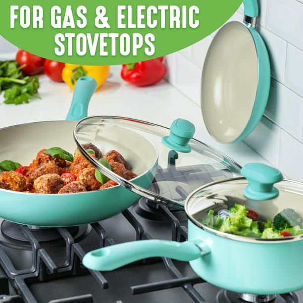 GreenLife Soft Grip Diamond Healthy Ceramic Nonstick, Cookware Pots and Pans Set, 14 Turquoise, Dishwasher - Walmart.com
