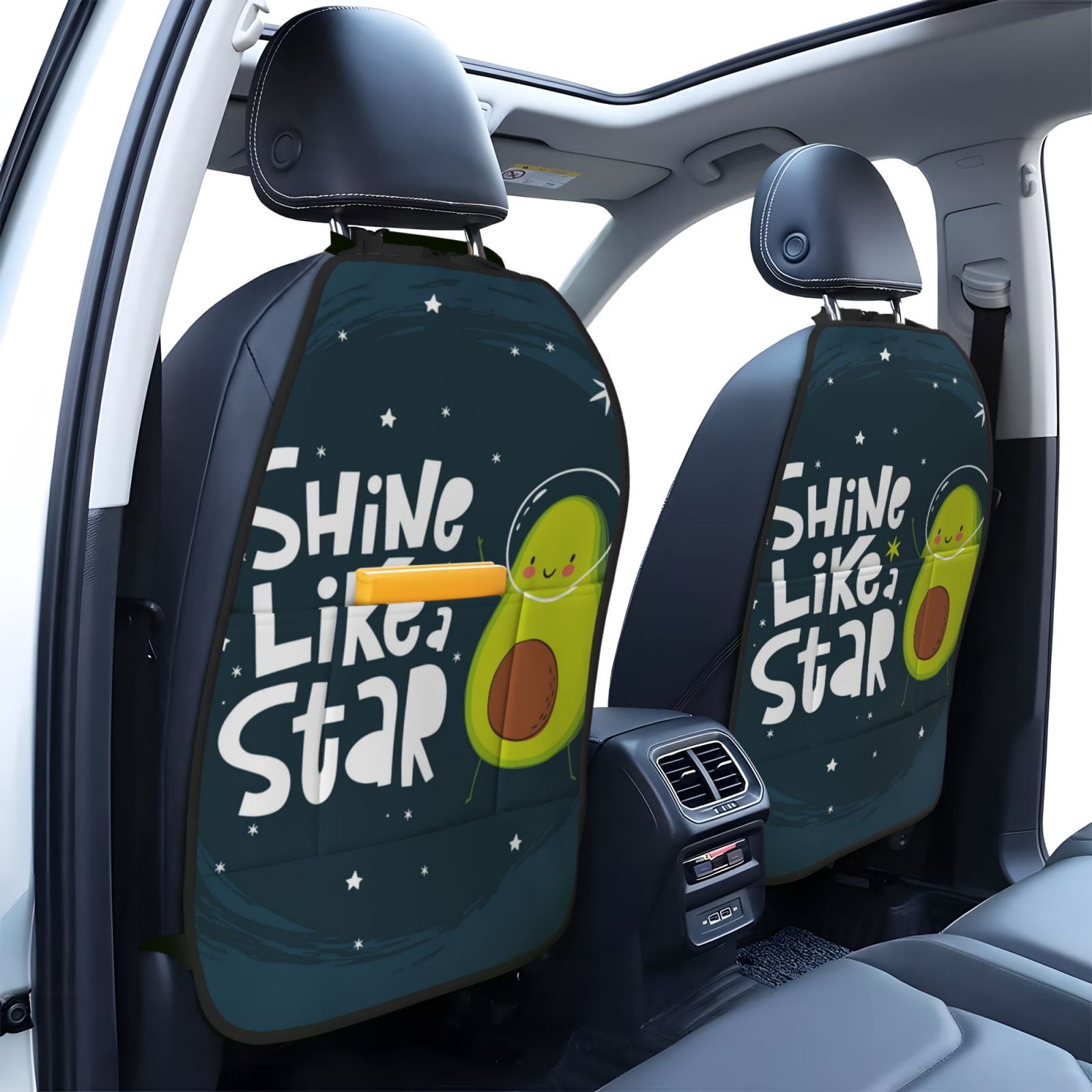Xecao Avocado in Space1 Pattern Car Seat Back Protector 2 Pack Large Capacity Pocket, Kick Mats Back Seat Protector