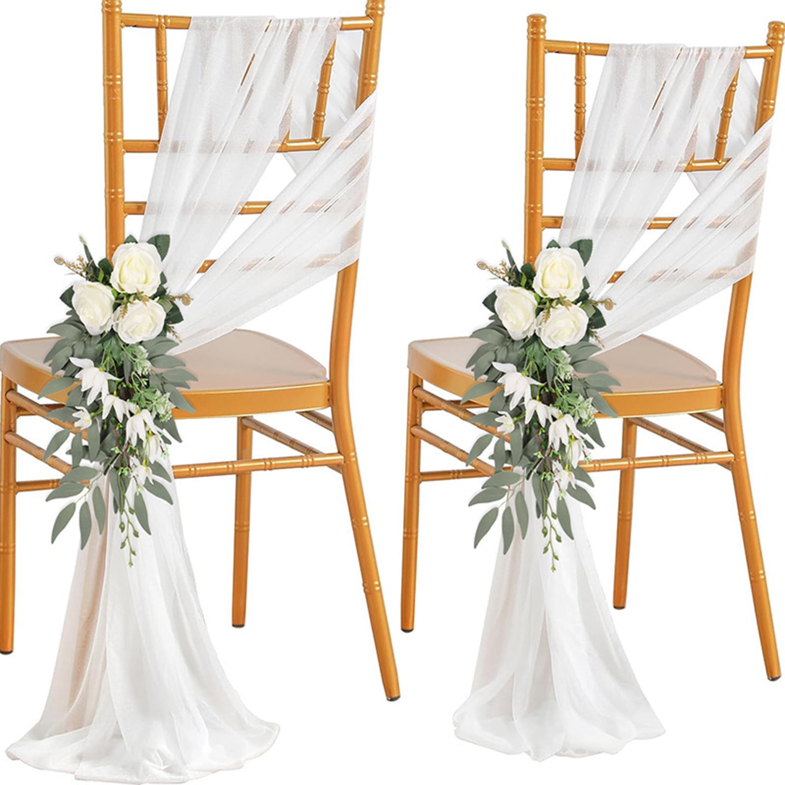 Specollect Clearance 3Pcs Wedding Aisle Decorations Pew Flowers for Wedding Ceremony Party Chair Decor with Artificial Flowers Eucalyptus and Ribbons
