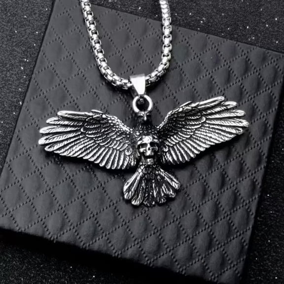 HOOUN Men Silver Skull Eagle Pendant Animal Necklace Punk Rock Biker Jewelry Chain 24"