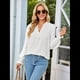thumbnail image 5 of Blusa de Lunares con Cuello en V y Mangas con Volantes para Mujer, Blusas Holgadas Informales de Color Liso para Trabajar L, 5 of 9
