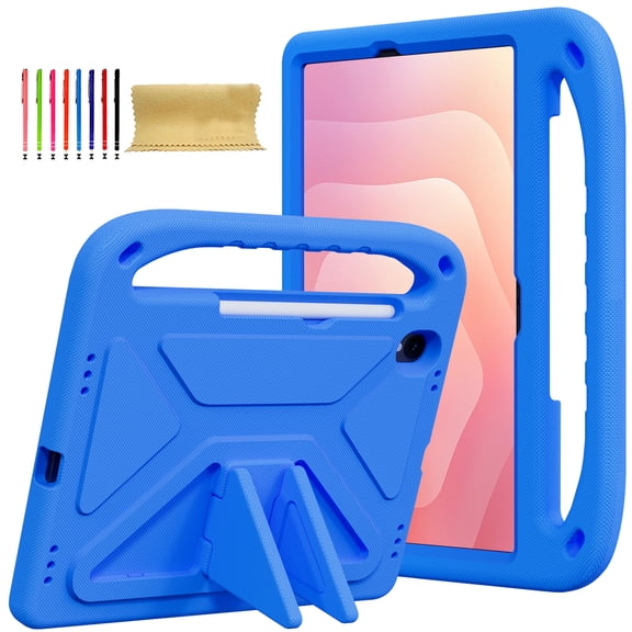 Kids Case for Samsung Galaxy Tab S11 11.0" 2025 SM-X730 / SM-X736 / SM-X736B, Heavy Duty Shockproof Silicone Kids Friendly Kickstand Cover with Handle Grip & Stylus Holder, Blue