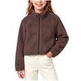 thumbnail image 2 of Otntypg Girls Cropped Fuzzy Zip Up Jackets Trendy Fall Winter Sherpa Fleece Thick Warm Long Sleeve Stand Collar Outerwear Coat for School, Travel, Casual Everyday Wear, 2 of 8
