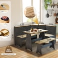 thumbnail image 2 of Breakfast Nook Kitchen Corner Dining Table Bench Chair Set, Space-Saving 3-4 Seat L-Shape Farmhouse Mid Century Modern Style for Family Home Black Wood, 2 of 9