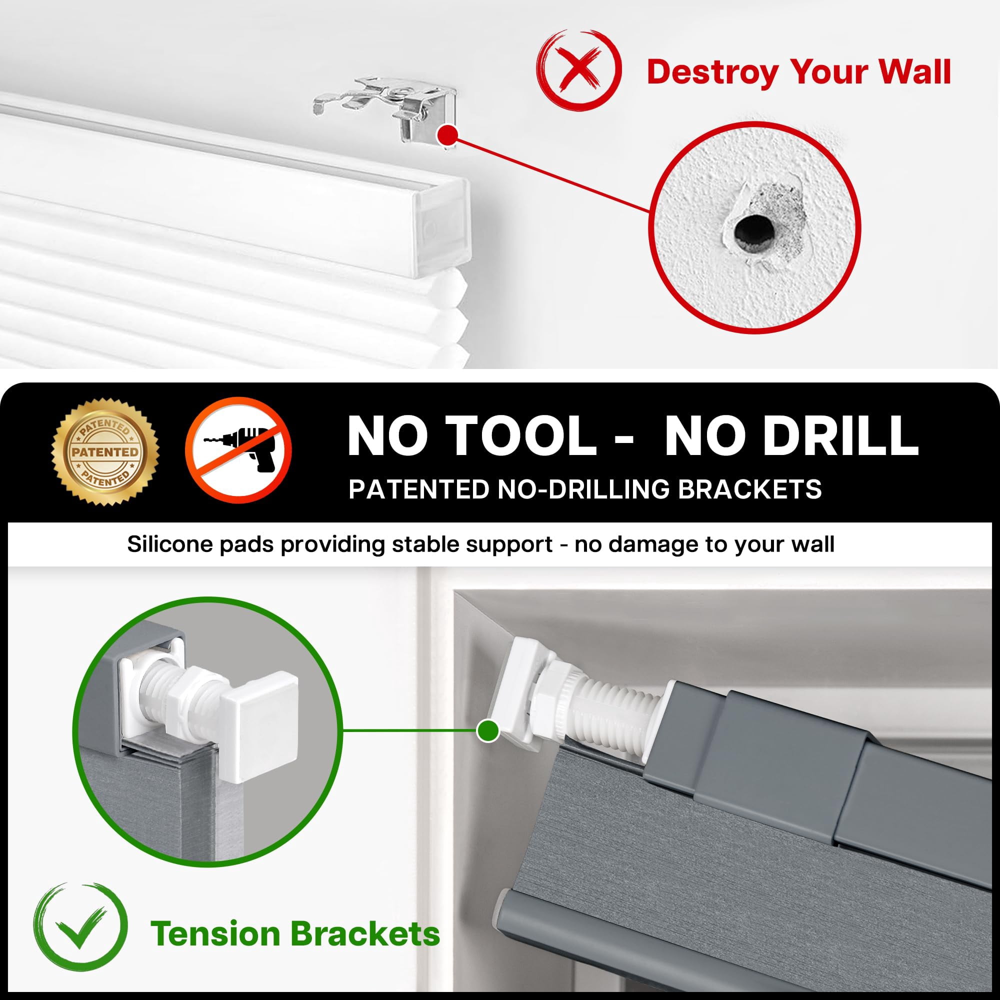 Cordless Cellular Shades  No Tools Drill Blackout Honeycomb Pleated Blinds For Windows 21'' W X 48'' H Dark Grey