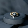 thumbnail image 6 of Rosec Jewels Tahitian Pearl Solitaire Ring Set with Moissanite - AAA Quality 8 mm Black Pearl Engagement Ring with Band - Jewelry Box included, 10K Yellow Gold, US 5.50, 6 of 9