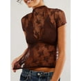 thumbnail image 2 of Michellecmm Women Lace Top, Crew Neck Short Sleeve See-through Summer Sheer T-shirt Clubwear, 2 of 3