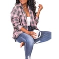 thumbnail image 2 of Txlixc Blusa de mujer, chaqueta de camisa de botón de manga larga con solapa a cuadros, traje de otoño de mujer Txlixc moda, 2 of 7