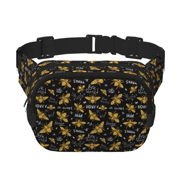 Easygdp Hohey Bee Golden Embroidery Fanny Packs for Women Men, Belt Bag, Fashion Crossbody Bags, for Workout/Running/Hiking
