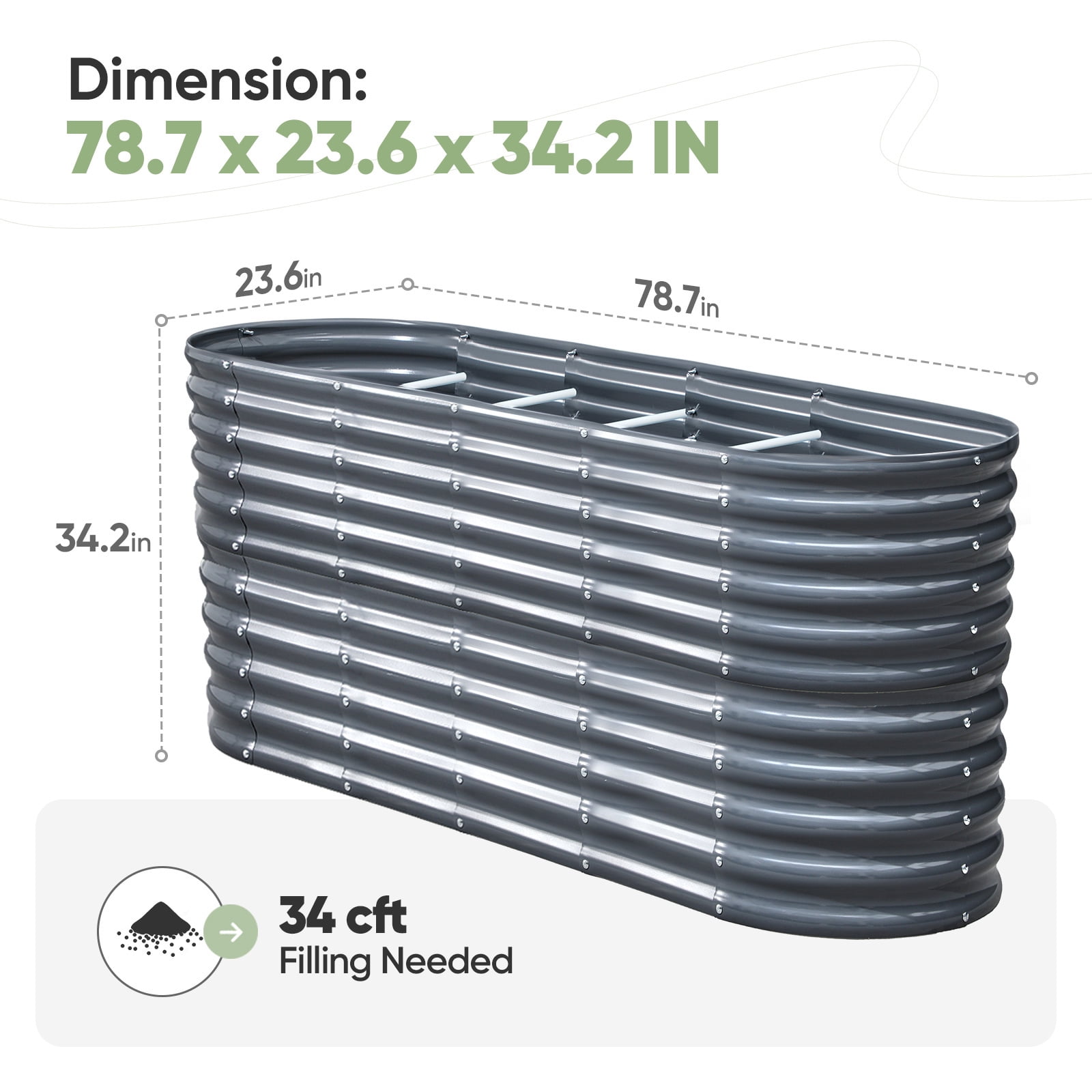 KING BIRD 6.6x2x3 ft Raised Garden Bed 9 in 1 Galvanized Steel Metal Planter Garden Box Outdoor for Gardening, Vegetables, Flowers, Dark Gray