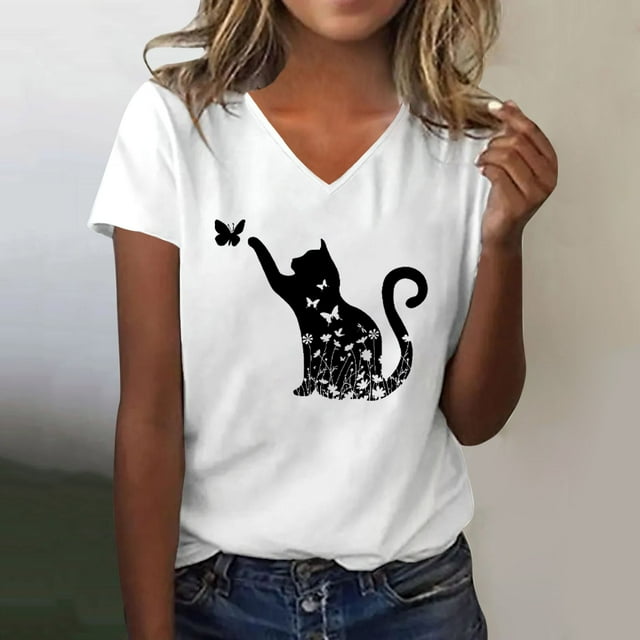 Séductiva T-Shirt à Manches Courtes pour Femmes Offres du Jour Liquidation Hauts d'Été pour Femmes Mignon Graphique Cœur Col Rond Manches Courtes Coupe Régulière Tee Décontracté T-Shirts Hauts
