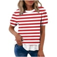 thumbnail image 2 of hotojiny Womens Tops Summer Short Sleeve Striped Shirts with Ruffle Hem Loose Fit Crew Neck T-Shirts Streetwear, 2 of 7
