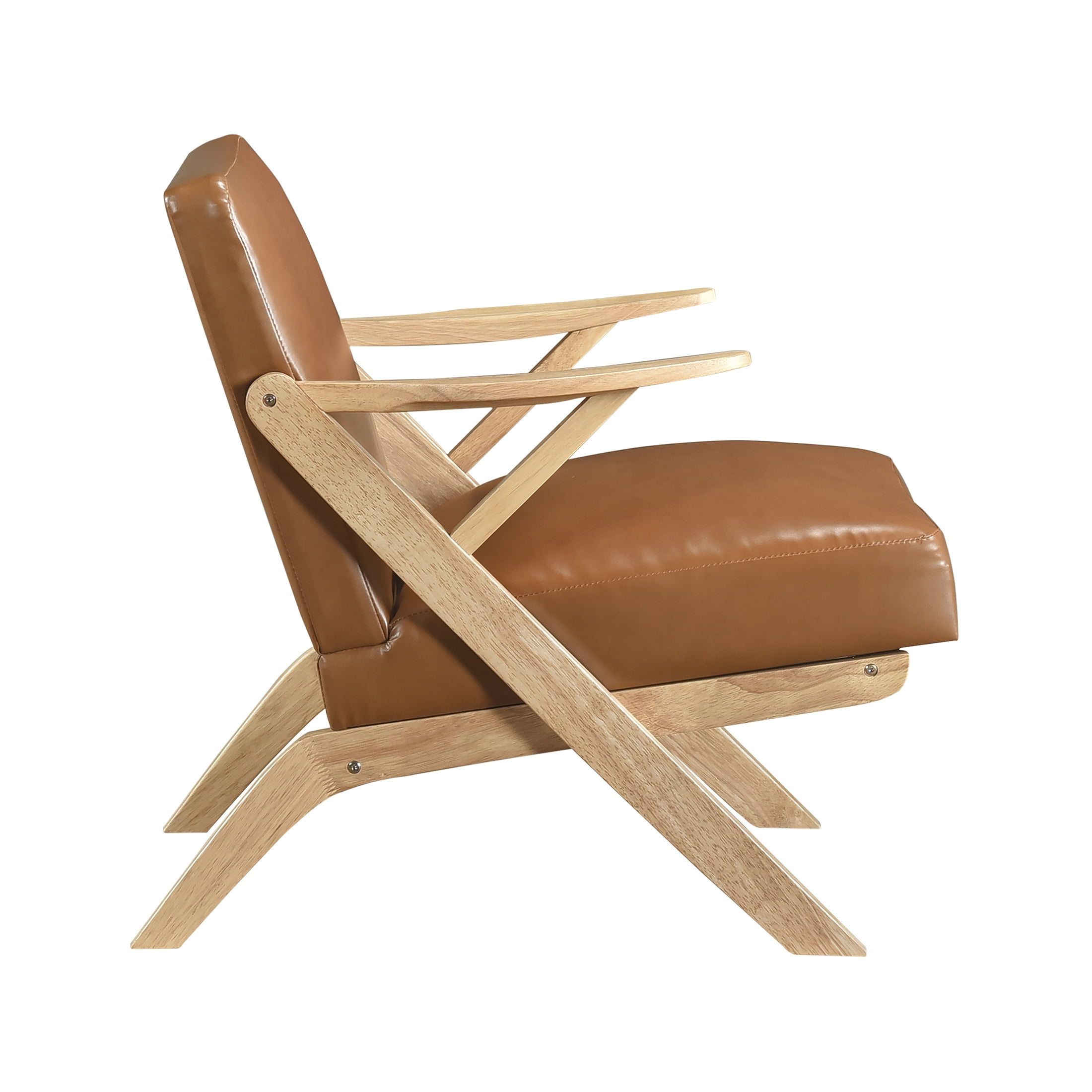 OakvillePark Loxbury Faux Leather Accent Chair, Brown/Natural Wood