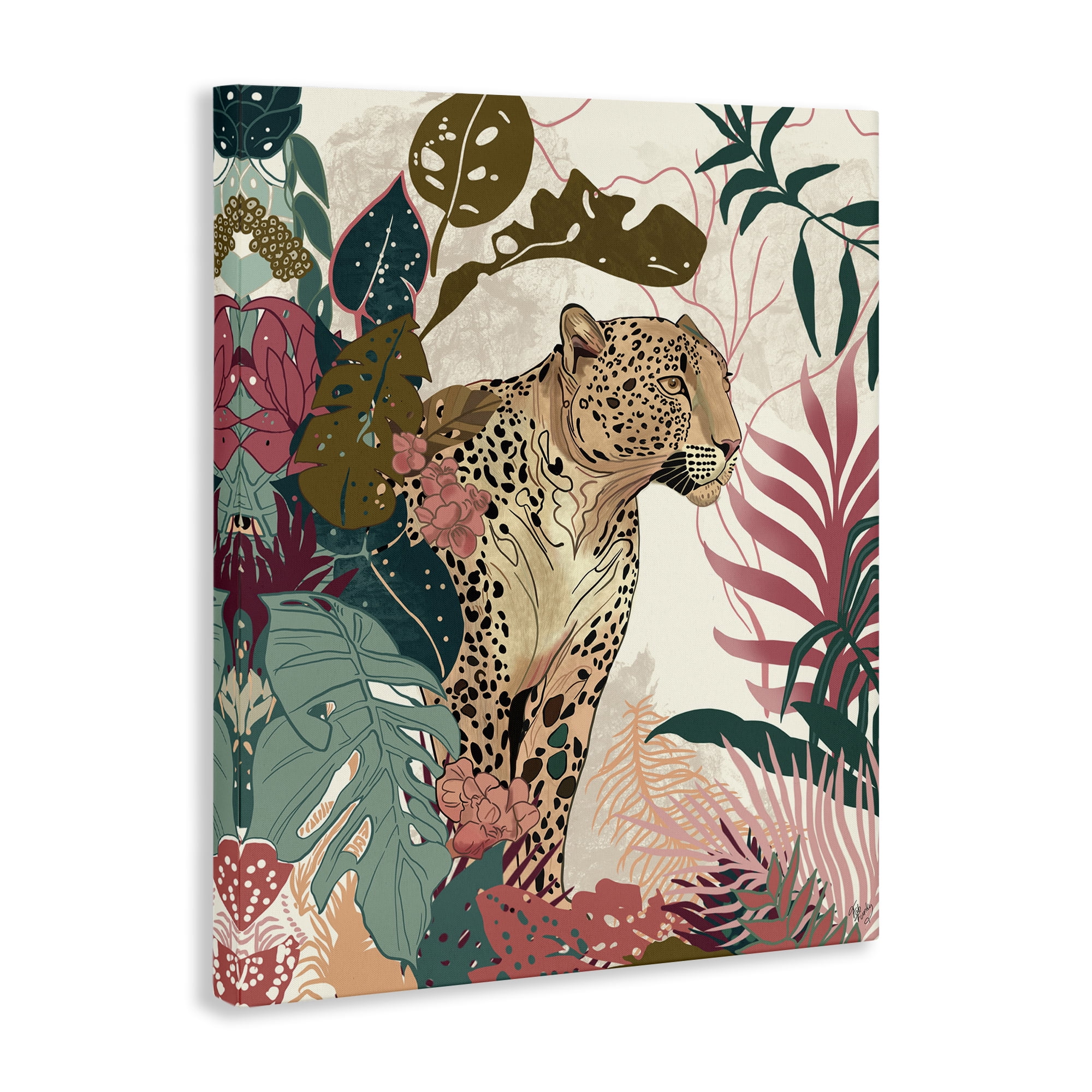 Stupell Industries Cheetah Tropical Leaf Pattern Animals & Insects Painting Gallery Wrapped Canvas Art Print Wall Art, 30 x 40