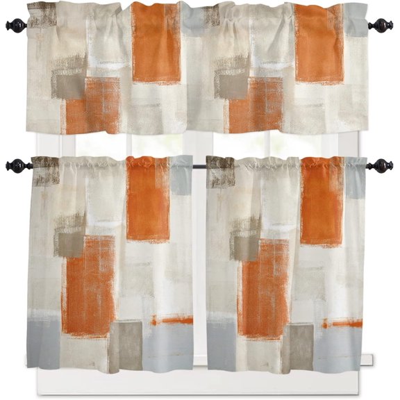 Kitchen Curtains and Valance Set Orange Scribble Abstract Square Wall Set Light Filtering Tier Orange Smearhoe 1 Valance(54inchx18inch) 2 Tiers(27.5inchx36inch) 57236-03-11 0