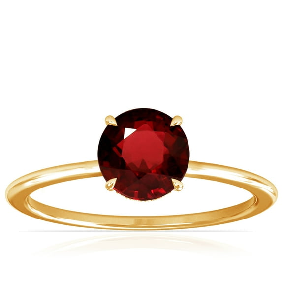 GemsNY July Birthstone - Petite Prong Set Round Ruby Hidden Halo Ring (Grade - AAA | 1.14cttw)