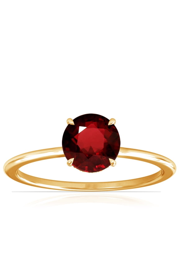 July Birthstone - Petite Prong Set Round Ruby Hidden Halo Ring (Grade - AAA | 1.14cttw)