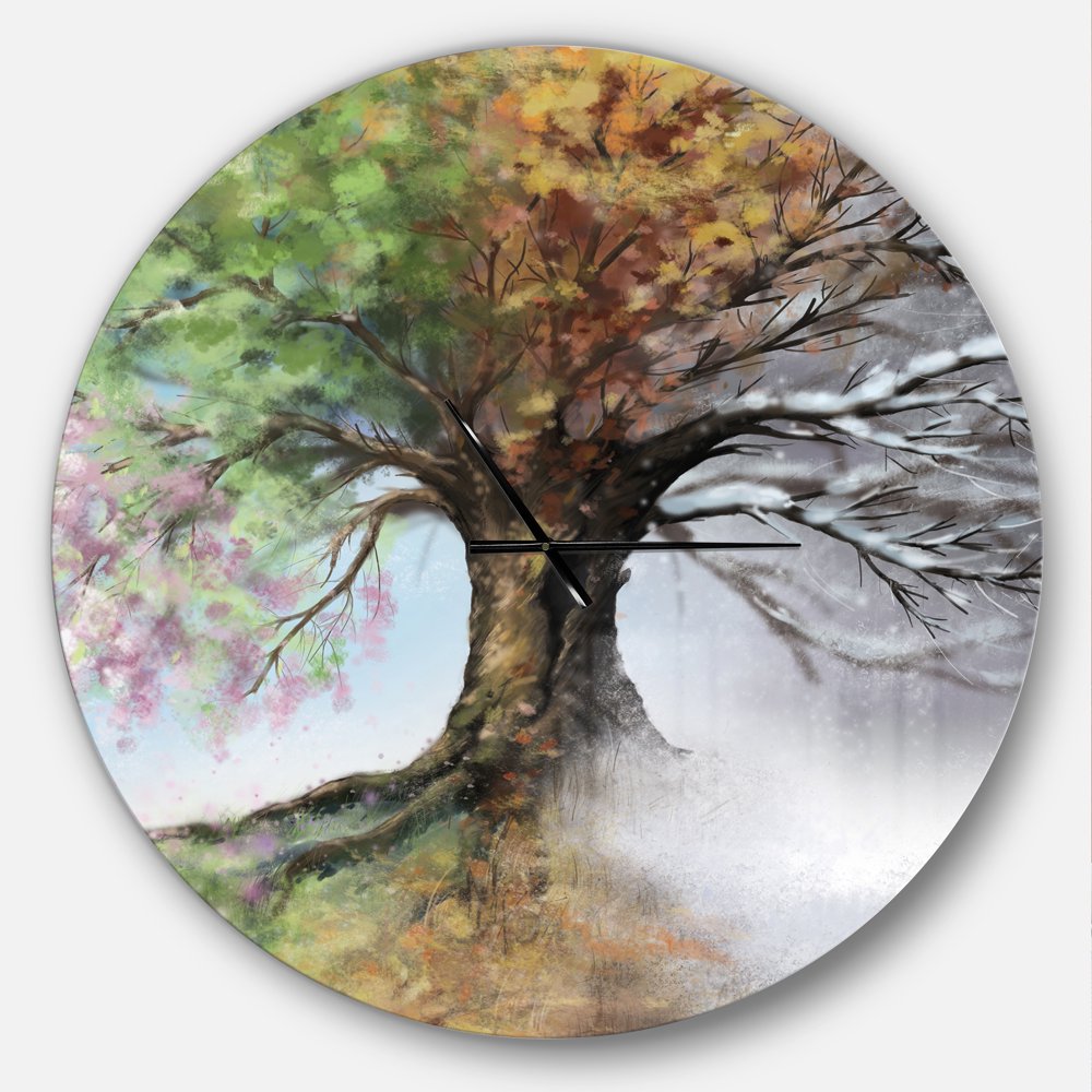 Designart 'Tree with Four Seasons ' Rustic wall clock