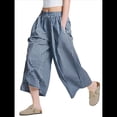 thumbnail image 2 of Pantalones Palazzo de Algodón A Cuadros para Mujer, Cintura Elástica, con Bolsillos, para Verano Azul Marino S, 2 of 8