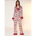 thumbnail image 4 of AIGUR Mommy and Me Satin Pajamas Set Adorable Heart Print Long Sleeve Turn Down Collar Tops and Pants, Family Matching Sleepwear, 4 of 6