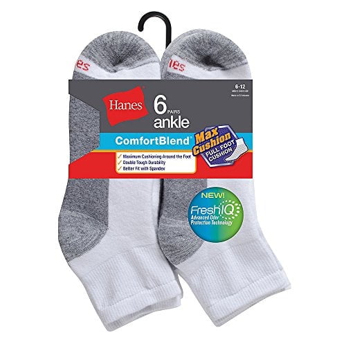 Hanes Men's ComfortBlend Max Cushion Ankle Sock 6-Pack_White_6-12