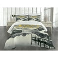 thumbnail image 3 of Ambesonne Lake Quilted Bedspread Set 3 Pcs, Mandala and Mountain Panorama, Queen Size, Yellow and Grey, 3 of 5