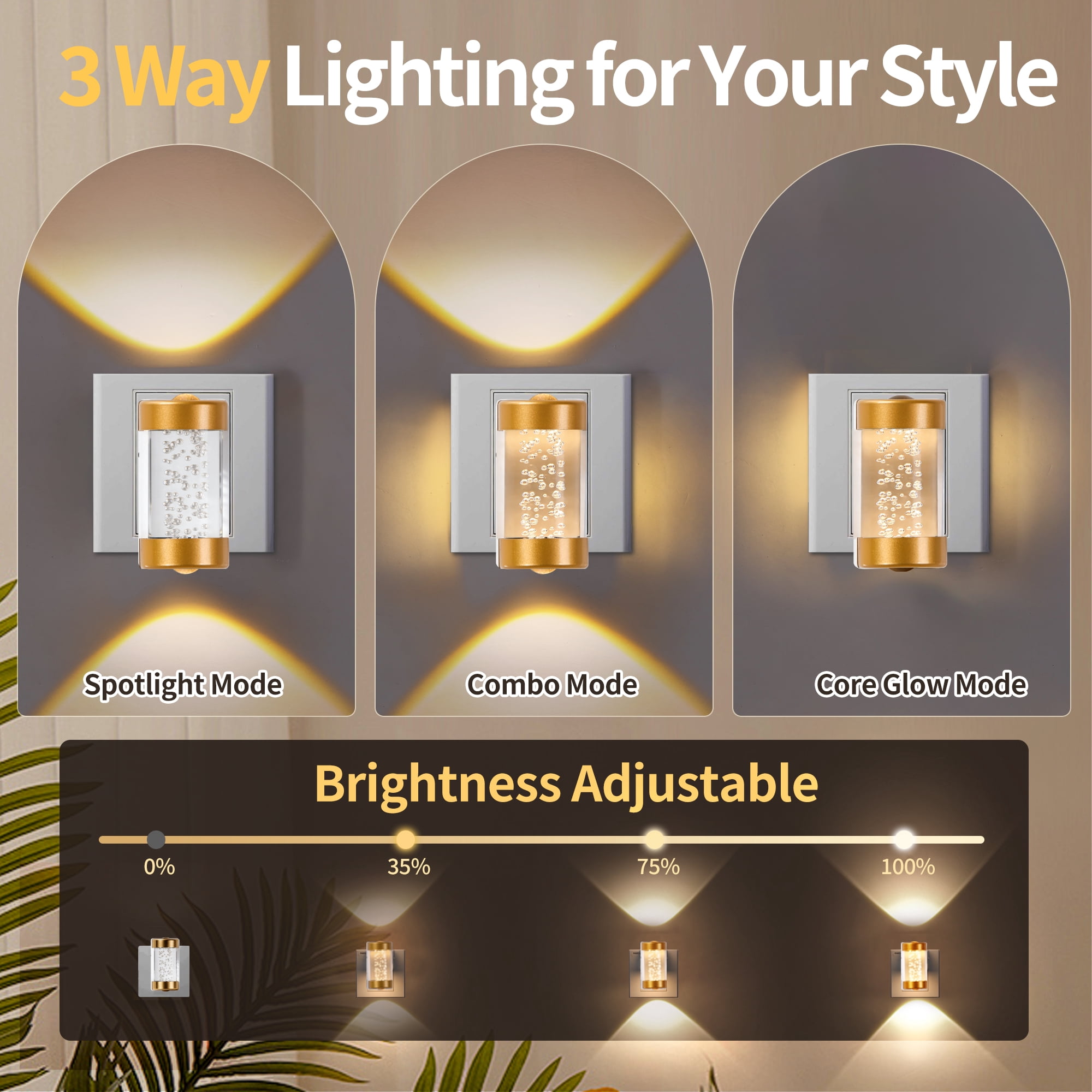 SUNBEAK LED Night Light,Decorative Plug in Night Light,Dimmable Nightlight with Light Sensor,Projector Dusk to Dawn Night Light Plug into Wall,3000K Soft White Bubble Night Light for Bathroom,Hallway