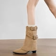 thumbnail image 5 of Women’s Suede Fold Over Knee High Boots Pointed Toe Block Heel Fashion Boots, 5 of 8