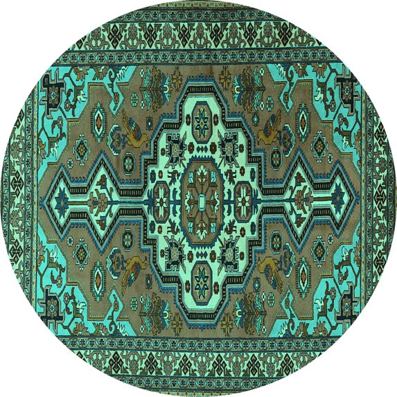 Ahgly Company Indoor Round Persian Turquoise Blue Traditional Area Rugs, 6' Round