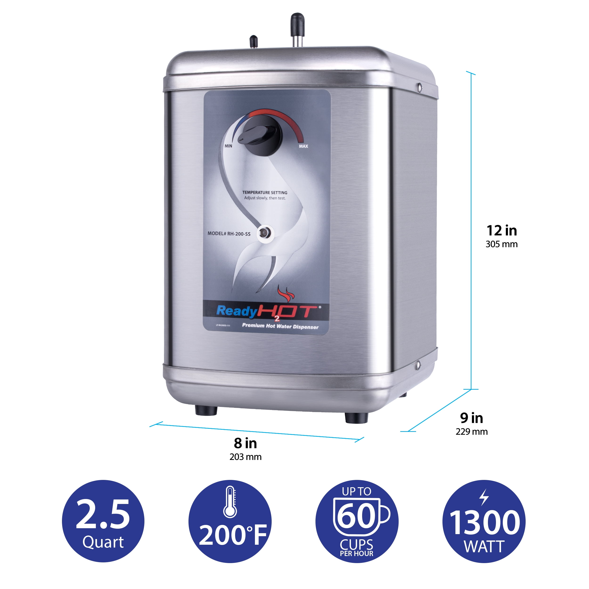 Ready Hot Instant Hot Water Dispenser System, 1300W Tank with Brushed Nickel Hot and Cold Faucet 41-RH-200-F560-BN
