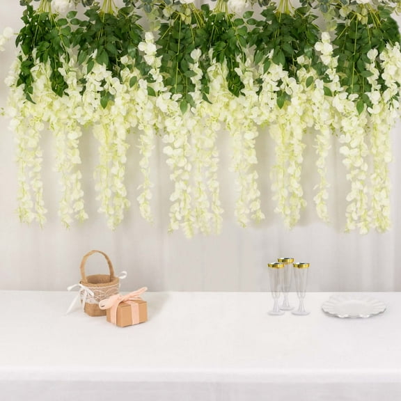 Efavormart 5 Bushes 44" Cream Artificial Wisteria Vine Ratta Silk Hanging Garland Wedding Decor