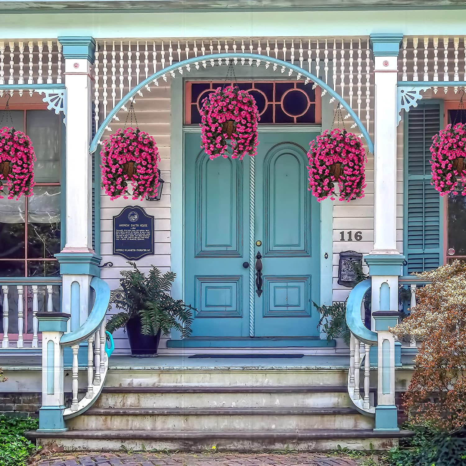 Hanging Baskets Artificial Flowers for Outdoor Interior Decor, Artificial Daisies Flowers shrubs Flowers Plants with Baskets for Home Porch Garden Patio Patio Spring Decoration(Pink)