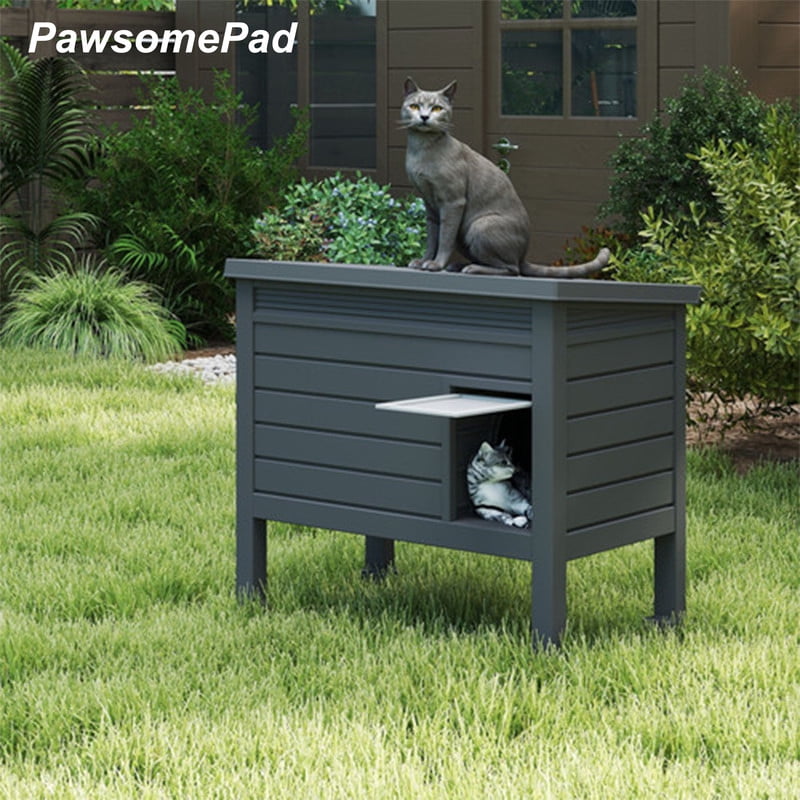 PawsomePad Outdoor Cat House, Weatherproof Cat Shelter with Raised Floor and Door (Black)