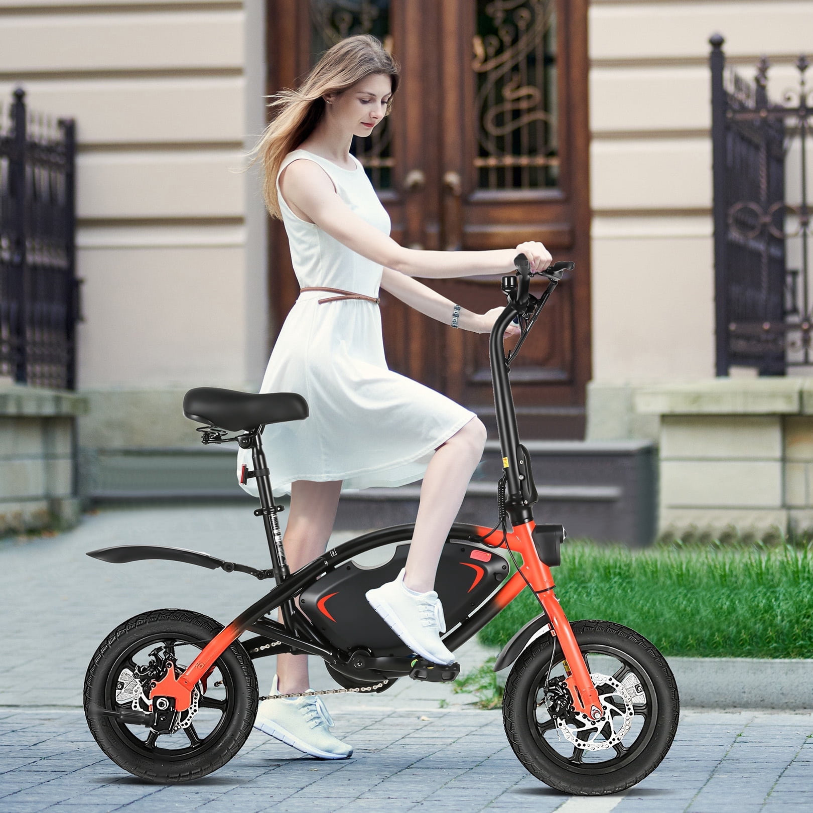 Elifine Peak 500W Electric Bike for Adults, 14" Foldable Electric Bicycles, 48V 7.8Ah City Commuter Cruiser Ebikes, Max 20mph, One-Piece Tire for Adults Women Teens UL2849